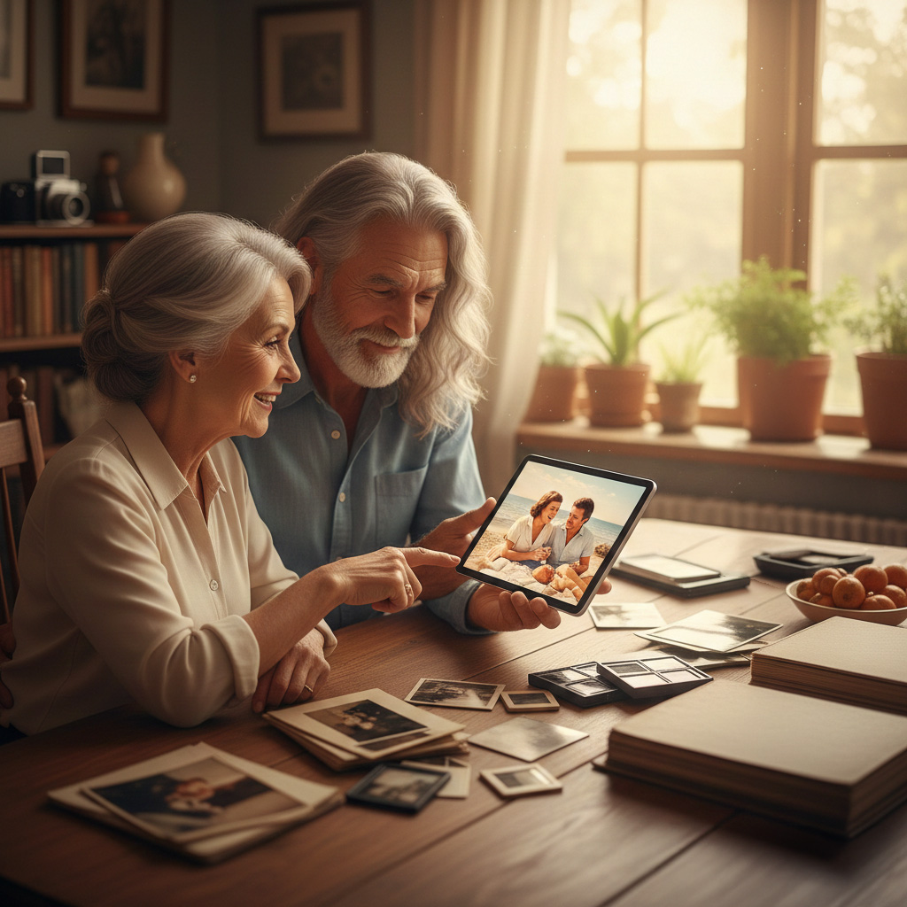 Photo of couple enjoying digitized photos